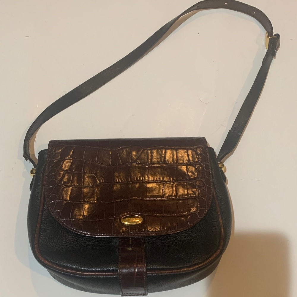 Bally Black Leather Crossbody with Dark Brown Croc-Flap